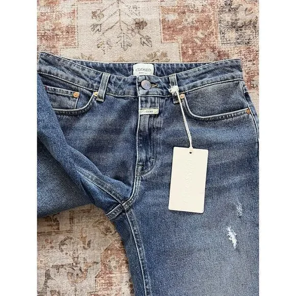 Closed Jean Milo Denim Jeans in Mid Blue High Waist Womens Size 26 NWT Raw Hem - Picture 4 of 14